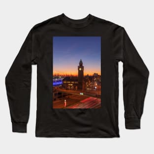 St. Pauli Landungsbrücken, Hamburg, dusk, afterglow Long Sleeve T-Shirt